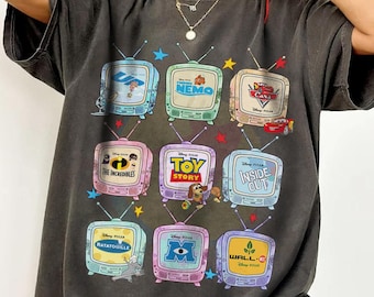 ディズニー・ピクサー映画テレビレトロTシャツ、ディズニーランド・ピクサー・ピア・トリップ、トイ・ストーリー・ファインディング・ニモTシャツ、ディズニーランド家族お揃い旅行衣装