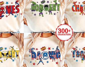 Marvel Studios Avengers Character Themed Custom Name T-Shirt, Disneyland Family Matching Tee, Spider-Man Iron-man Shirt, MCU Comics T-Shirt