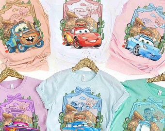 Disney Pixar Cars Character Coquette Bow T-Shirt, Disneyland California Adventure Cars Land Shirt, Car Lightning McQueen Birthday Gift Shirt