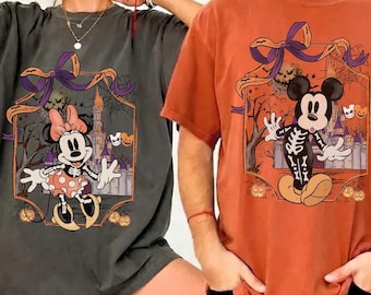 Musse och Mimmi skelett kokett rosett Halloween t-shirt, Musse är inte så läskig Halloweenfest, Disneyland läskiga säsongen 2026 resa t-shirts