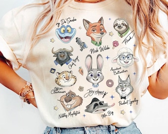 Disney Zootopia Characters Signature sketch T-Shirt, Disneyland Family Matching Shirt, Zootropolis Judy Hopps Nick Gary Nibbles Bogo Shirt