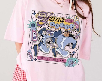 ディズニー『ラマになった王様』イズマ＆クロンクの秘密の実験室Tシャツ、ディズニーランドバケーションファミリートリップシャツ、ディズニーヴィランズのプル・ザ・レバーTシャツ