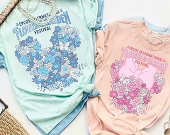 Disney Musse och Mimmi blommig t-shirt för par, Epcot International Flower and Garden Festival t-shirt, WDW familjematchningströja