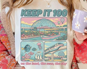 ディズニー Keep It 100 Inspired On The Land The Seas The Skies シャツ、WDW エプコット トランスポーテーション ファミリーマッチングシャツ、ファインディング・ニモ ボート シーガル
