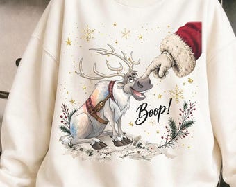 PP2609142 Disney Frozen Sven Reindeer Boop Christmas Sweatshirt, Disneyland Trip Family Matching Shirt, Frozen Kristoff Sven Elsa Xmas Shirt