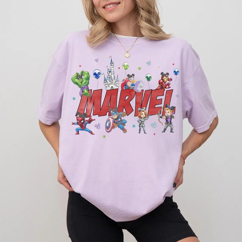 Disney Marvel Avenger Character Watercolor T-shirt, Disneyland Family Matching Tee, Spider-Man Iron-man Hulk Thor Shirt, MCU Comics T-Shirt image 5