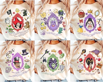 Disneys skurkaraktärer Coquette Rosett T-shirt, Ursula Kapten Krok Ond Drottning T-shirt, Disneyland Ondska Rundtur, Disney Familjematchning T-shirt
