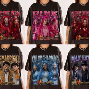 Disney Descendants 5 Wicked Wonderland-karaktär bootleg-t-shirt, Disneyland familjematchningskjorta, Disney Channel röd och Chloe partröja