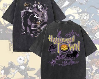 Disney Kingdom Hearts Halloween Town Mineral Wash T-Shirt, Disneyland Halloween Family Shirt, Disney Donald Goofy Sora Jack Skellington Tee