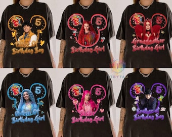 Customized Descendants 5 All Characters Birthday T-Shirt, Disneyland Family Matching Shirt, Disney Channel Red  Chloe Pink  Max Hatter Shirt