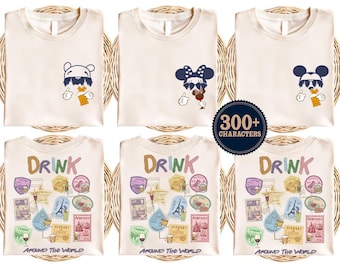Disney alla karaktärer Dricka runt om i världen T-shirt, Musse Minnie Drink T-shirt, Disney familjematchningskjorta, Epcot mat- och vinfestival