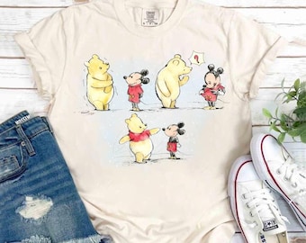 ディズニー ミッキーマウスとくまのプーさんのおもしろTシャツ、ディズニーランド旅行ファミリー衣装、ディズニーワールドお揃いシャツ、マジックキングダムシャツ