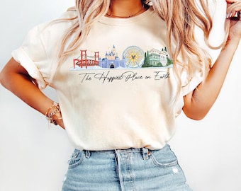 Disneyland Park Den lyckligaste platsen på jorden T-shirt, Disneyland Ride familjematchande T-shirt, Disney California Adventure Haunted Mansion