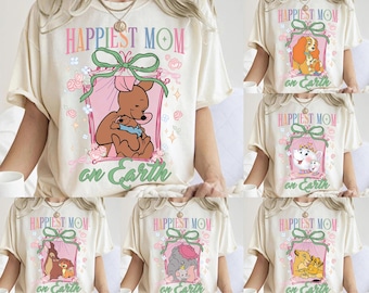 ディズニー コケット ボウ ハピエスト ママ オン アース Tシャツ、ディズニー 母の日ギフト、ミセス ポット チップ Tシャツ、ママと娘のシャツ、お母さんへのギフト