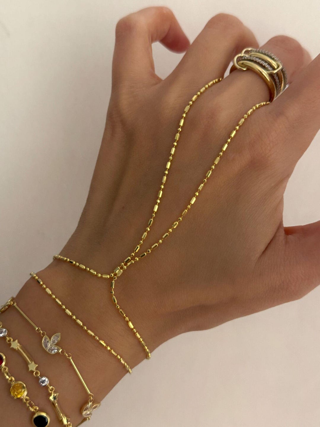 Fine Chain Hand Chain in 925 Silver • Minimalist Adjustable Bracelet ...