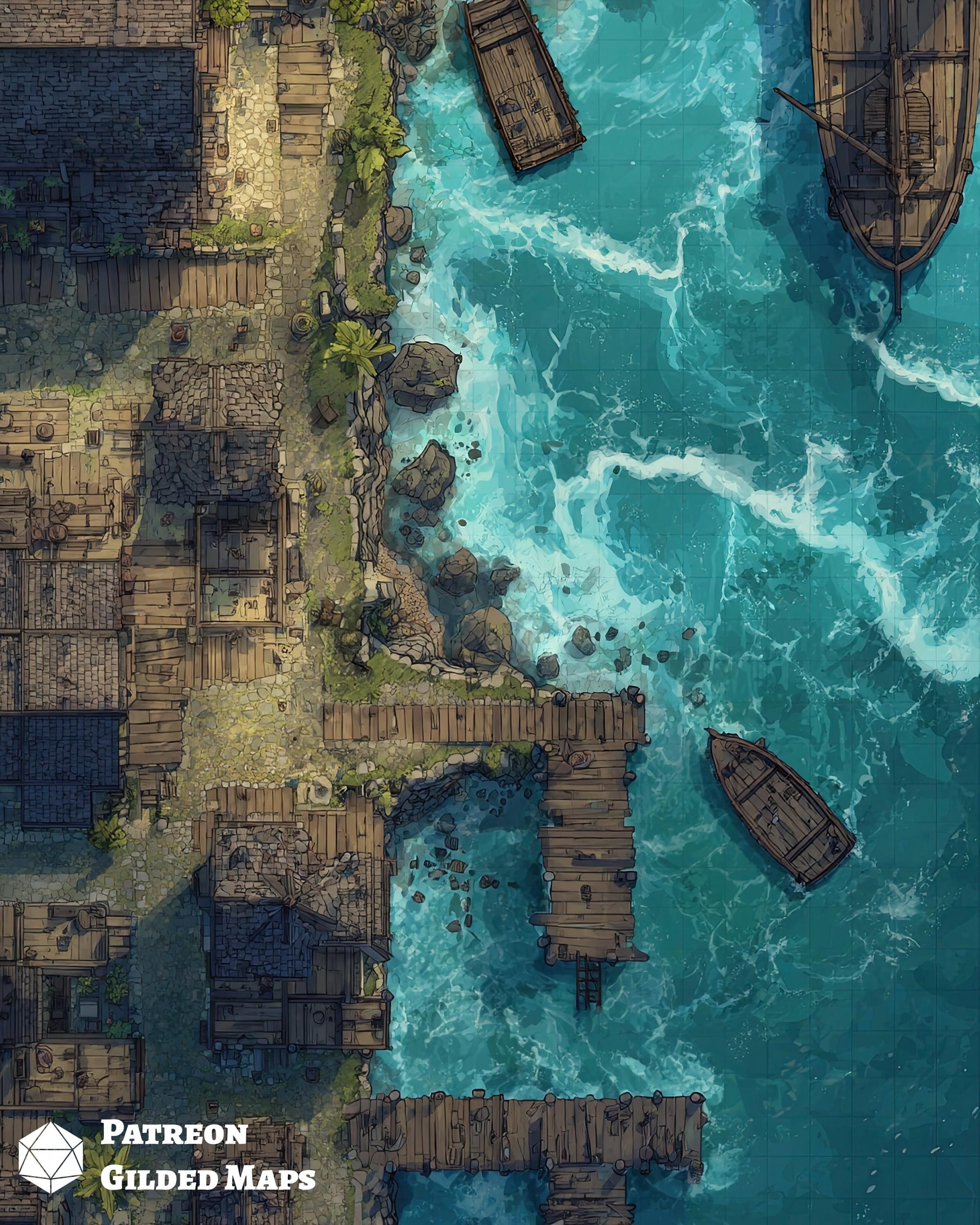 Docks Rivals Map Design Docks Battlemap, Dungeons and Dragons, Dnd Battlemap, Roll20, Foundry ...