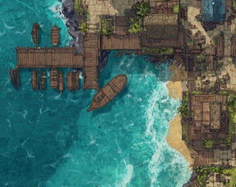 Docks Battlemap, Dungeons and Dragons, DnD Battlemap, Roll20, Foundry VTT, RPG, Printable Map, Gridded