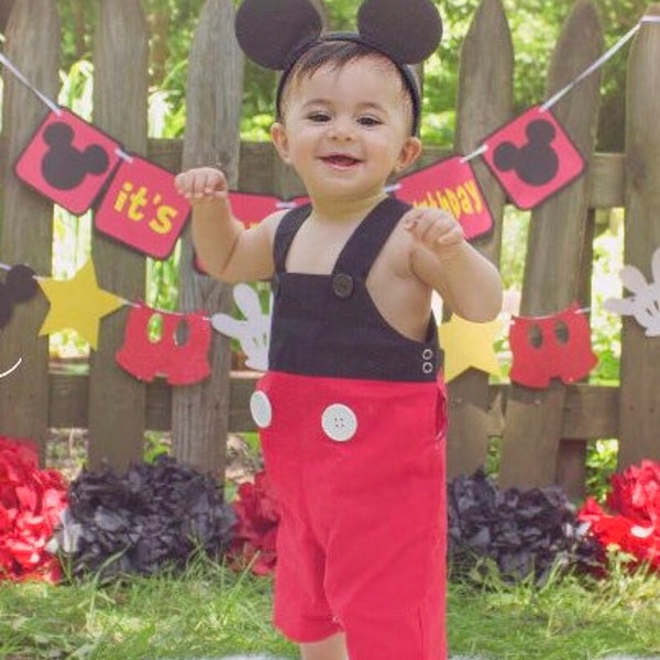 Mickey Mouse inspired First Birthday Outfit Jon Jon Romper Shorts Halloween Costume