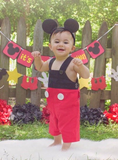 Mickey Mouse inspired First Birthday Outfit Jon Jon Romper Shorts Hal…