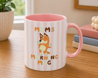 Tasse inspirée de Bluey pour la fête des mères | Mug mignonne de maman | Mug chien rose dessin animé pour maman | Mug Matin douillet | Cadeau fête des mères pour maman