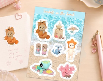 Feuille d'autocollants pour objets de collection Beach Trinket | Inspiré par Sonny Angel, Calico Critters et LPS | Mignon kawaii