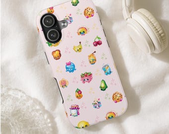 Étui pour téléphone Shopkins | Nourriture Kawaii Coque iPhone | Housse de téléphone esthétique en couleur pastel | Jolie coque de portable colorée pour objets de collection