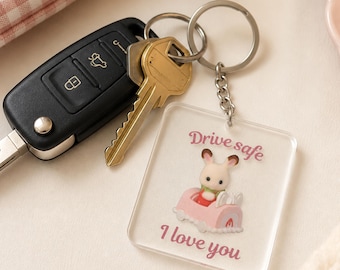 Porte-clés voiture lapin kawaii | Conduisez prudemment Charme Je t'aime
