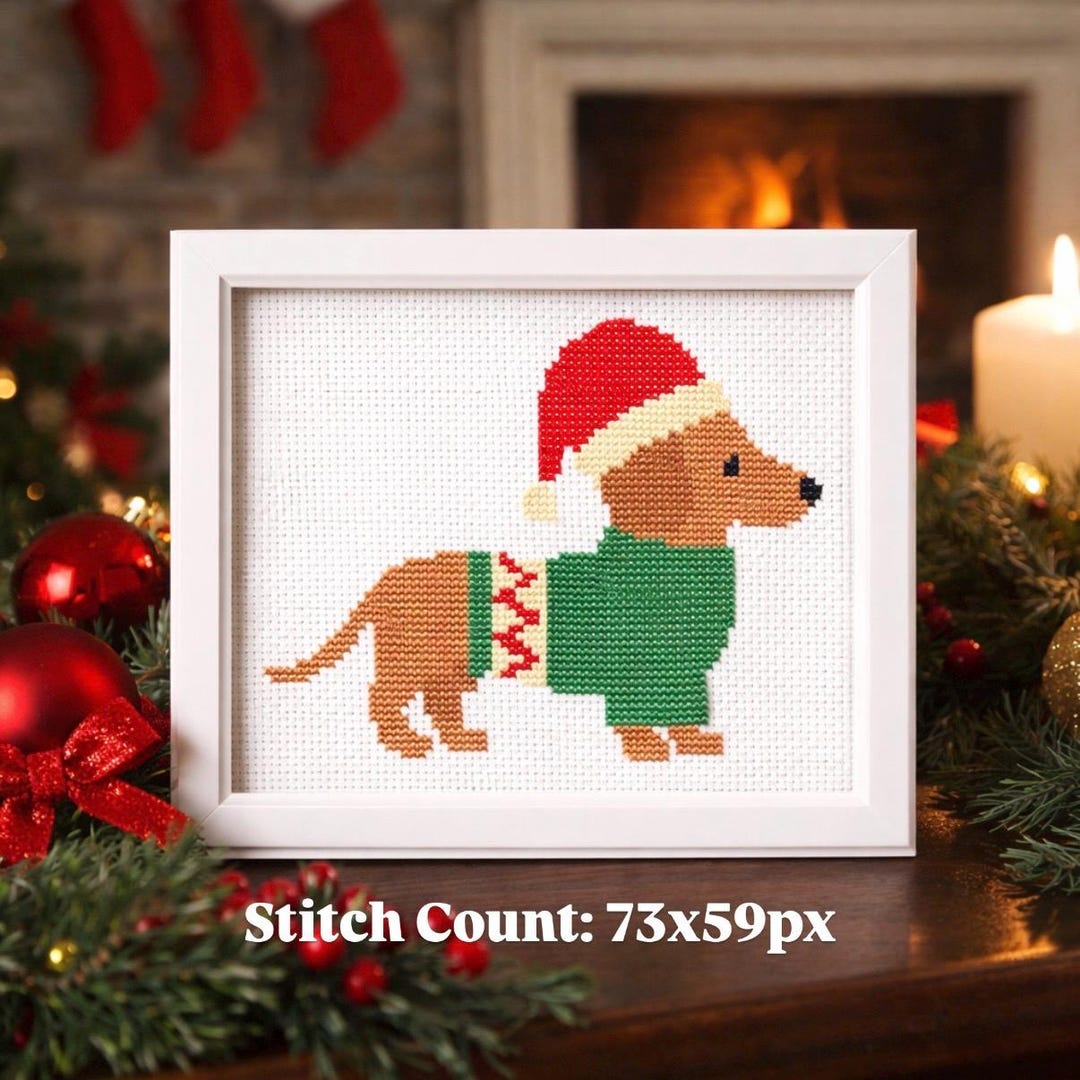 Quick Stitch Dachshund Dog in Christmas Sweater Cross Stitch Pattern ...
