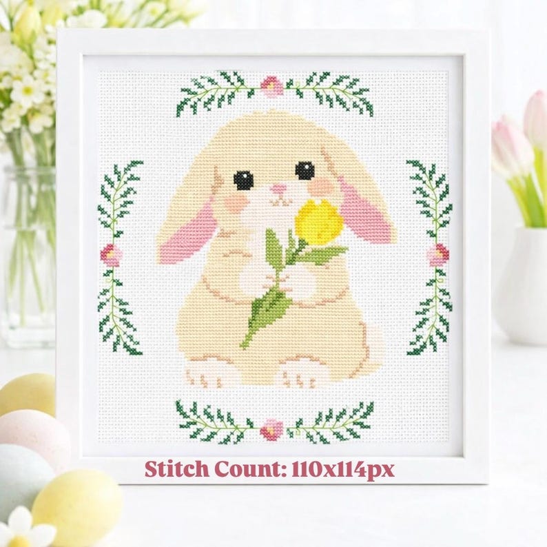 Spring Bunny Easter Cross Stitch Pattern (PDF Download | 110w X 114h ...