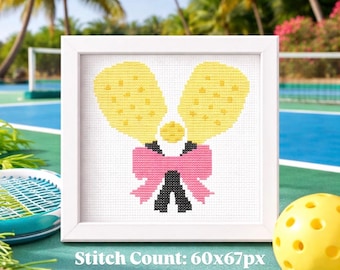 Quick Stitch Pink Pickleball Cross Stitch Pattern (PDF Download | 60w x 67h Stitches)