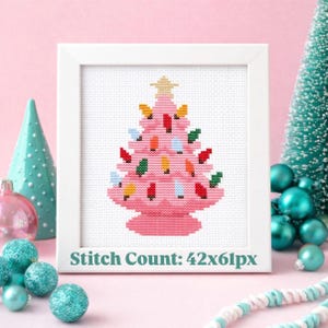 Quick Stitch Pink Bubblegum Christmas Tree Cross Stitch Pattern (PDF Download | 41w x 61h)