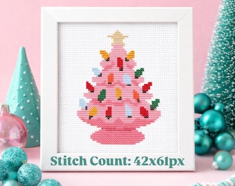 Quick Stitch Pink Bubblegum Christmas Tree Cross Stitch Pattern (PDF Download | 41w x 61h)