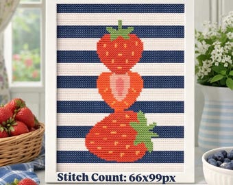 Strawberry Cross Stitch Pattern (PDF Download | 66w x 99h)