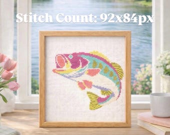 Retro Bass Fish Cross Stitch Pattern (PDF Download | 92w x 84h)