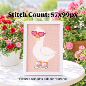 Valentines Heart Eyed Goose Cross Stitch Pattern (PDF Download | 57w x 99h)