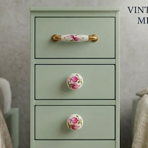 Hand-Painted Floral Ceramic Knob, Vintage Drawer Pull, Cottagecore Cabinet Handle