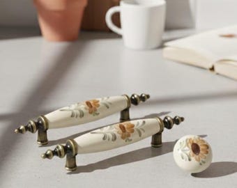 Maniglie per cassetti in ceramica con motivi floreali dipinti a mano, pomelli per mobili vintage