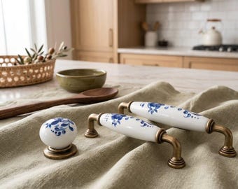 Pomello per mobile in ceramica dipinto a mano con motivi floreali, maniglia per cassetto vintage, maniglia da cucina in stile cottagecore