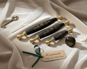 Handgefertigte Porzellan Schrankknauf: Antik Gold Blumen Knauf