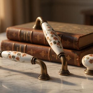Hand Painted Floral Porcelain Drawer Pulls, Ceramic Cabinet Knobs, Farmhouse Shabby Chic Hardware