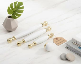 Boutons en porcelaine faits main, poignées de meuble en or antique, quincaillerie de meuble vintage, poignées de tiroir de cuisine élégantes, décoration d'intérieur de luxe