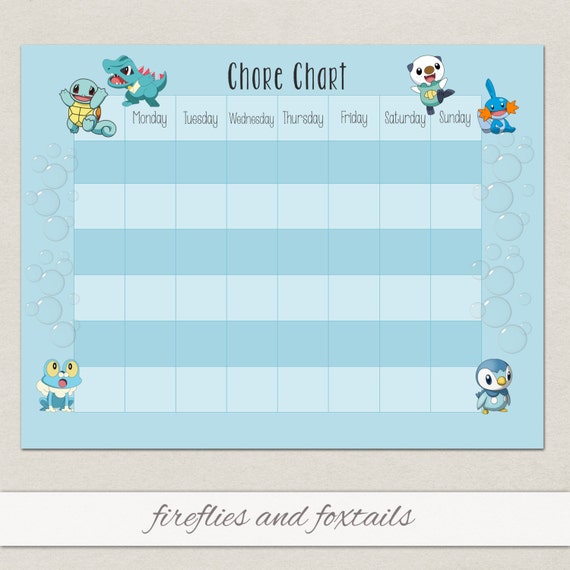 Pokemon Chore Chart