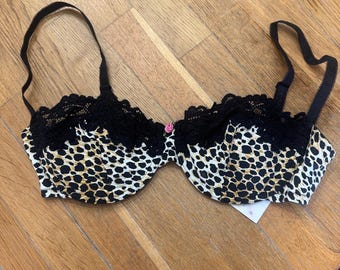NWT VTG Dolce and Gabbana Bra 36C Y2K Cheetah Animal Print Black D&G Lace