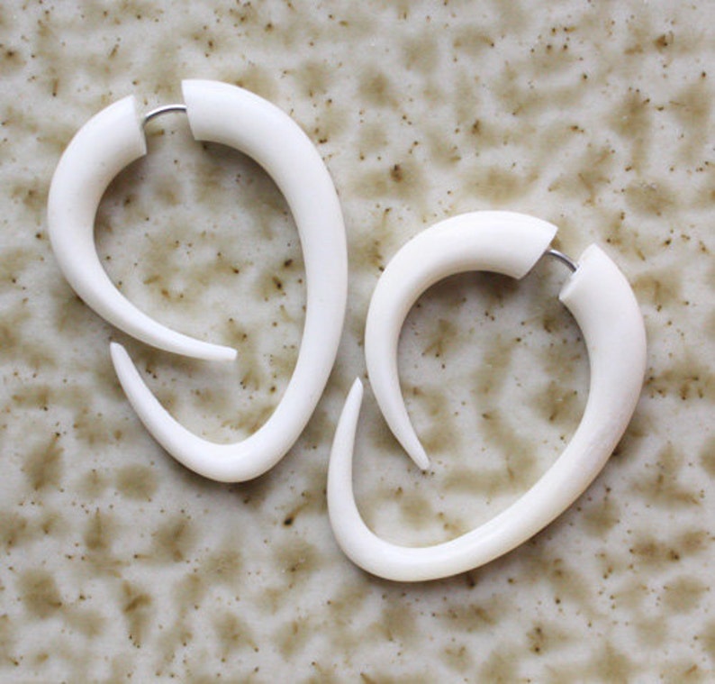 EBB Hoops Tribal Fake Gauges Hand Carved Natural White Etsy