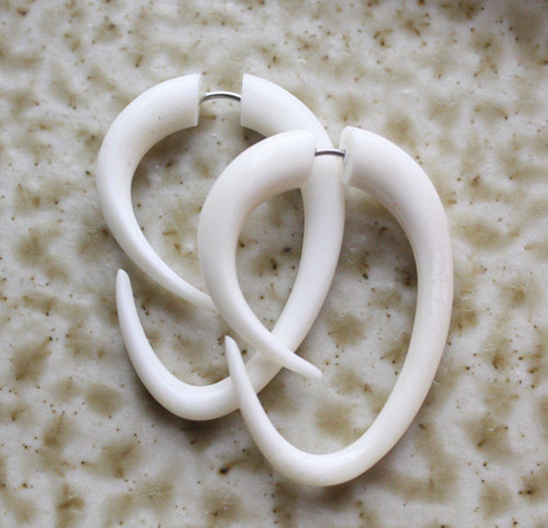 EBB Hoops Tribal Fake Gauges Hand Carved Natural White Etsy