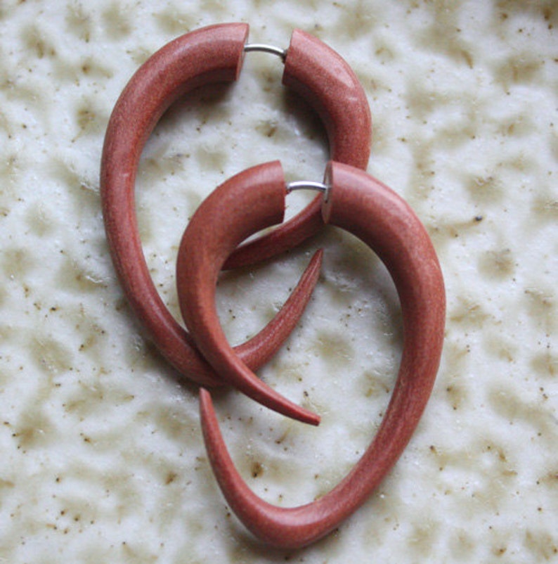 Tribal Fake Gauges EBB Hoops Hand Carved Tan Saba Wood Etsy