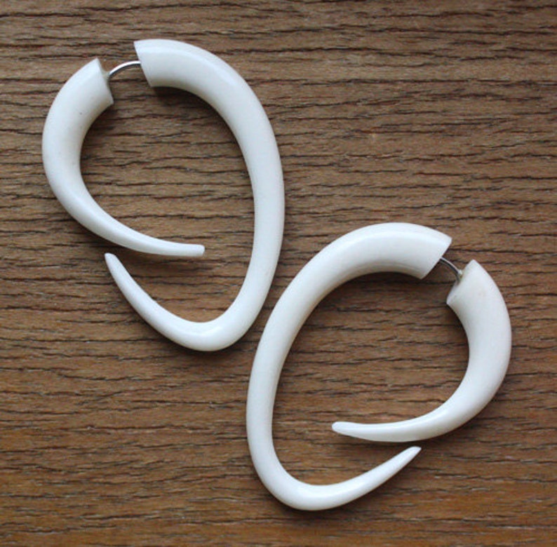 EBB Hoops Tribal Fake Gauges Hand Carved Natural White Etsy