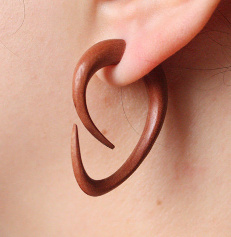 Tribal Fake Gauges EBB Hoops Hand Carved Tan Saba Wood Etsy