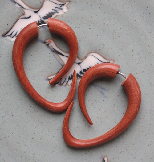 Tribal Fake Gauges EBB Hoops Hand Carved Tan Saba Wood Etsy