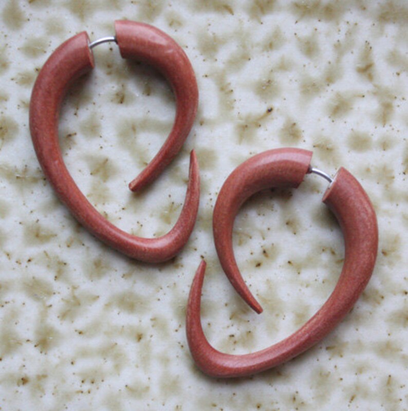 Tribal Fake Gauges EBB Hoops Hand Carved Tan Saba Wood Etsy
